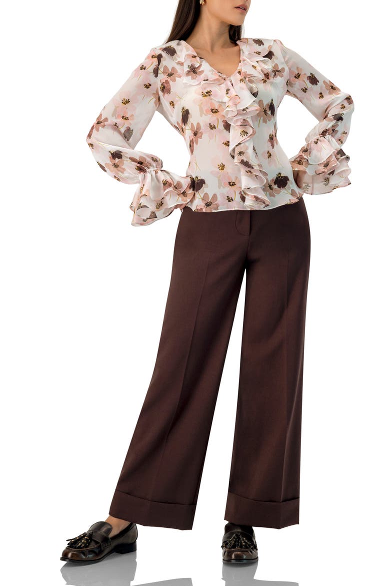 Floral V-Neck Blouse with Ruffle Detail, Alternate, color, Multicolor