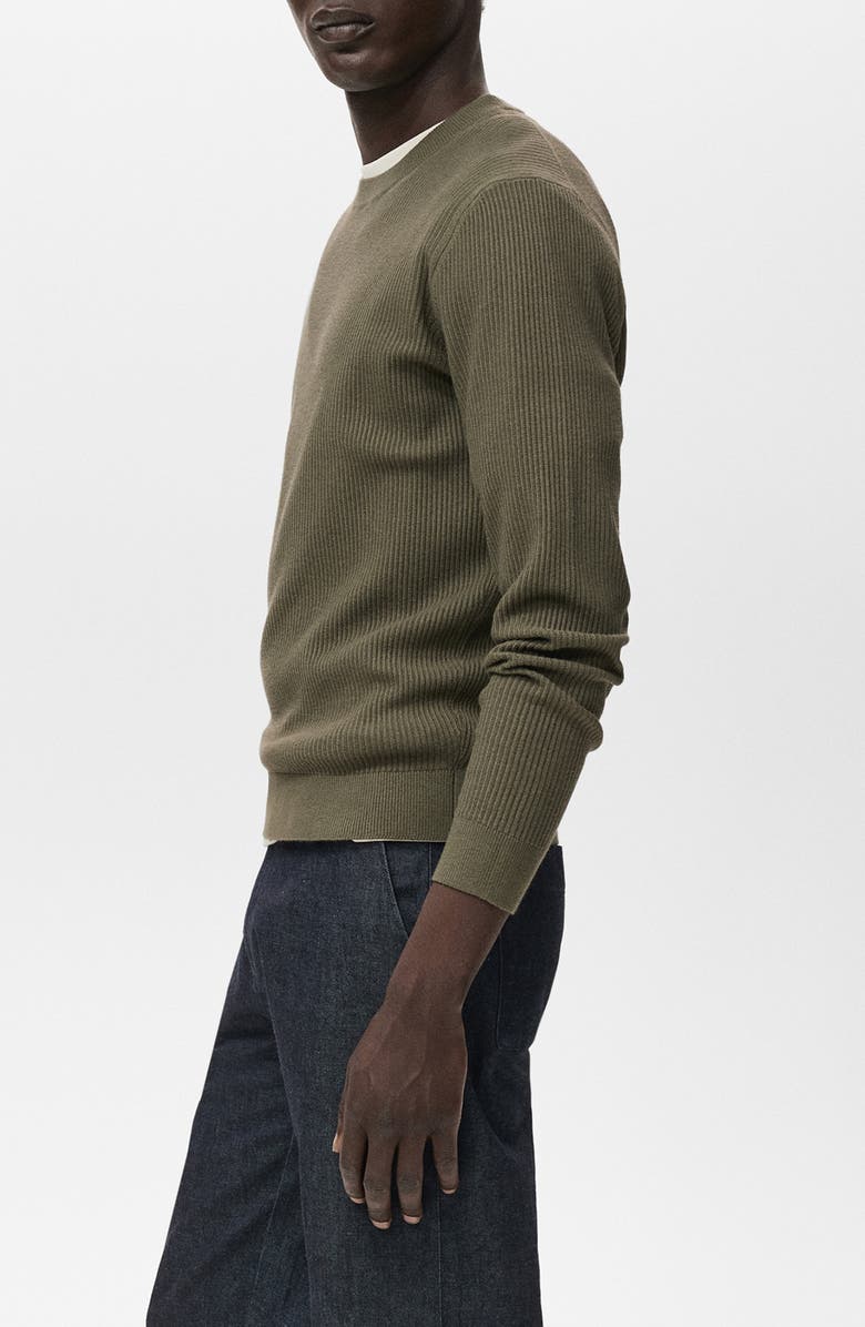 MANGO Regular Fit Crewneck Rib Sweater, Alternate, color, Olive Green