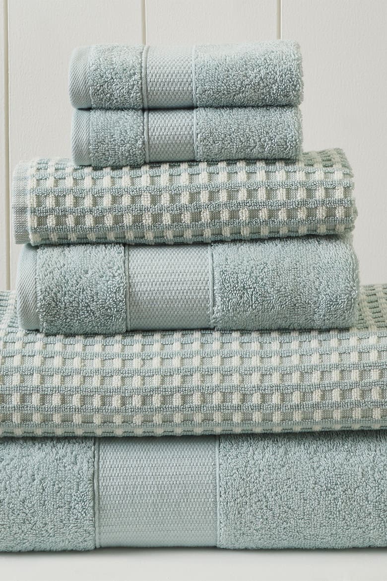 Luxury Spa Cobblestone Quick Dry 6-Piece Towel Set - White, Alternate, color, BLUE