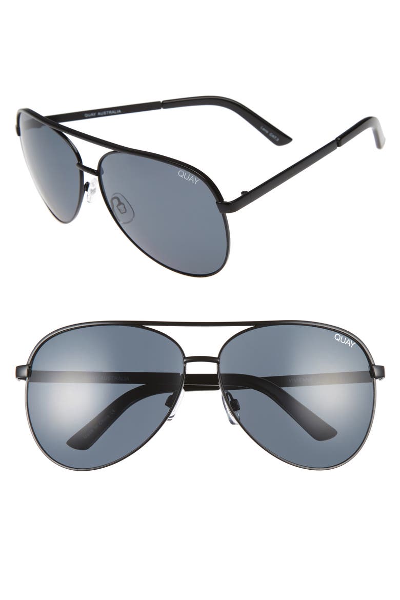 Australia Vivienne 64mm Aviator Sunglasses, Main, color, BLACK/ SMOKE