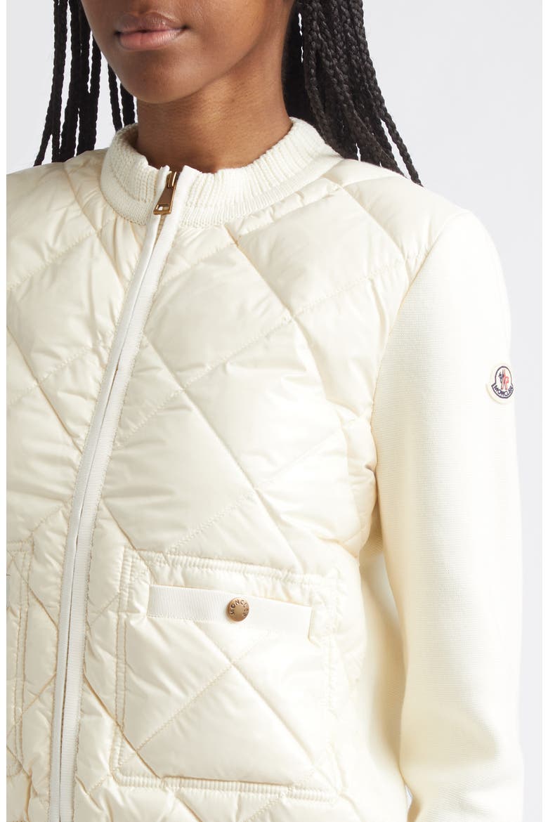 Cotton & Nylon Quilt Front Cardigan, Alternate, color, WHITE