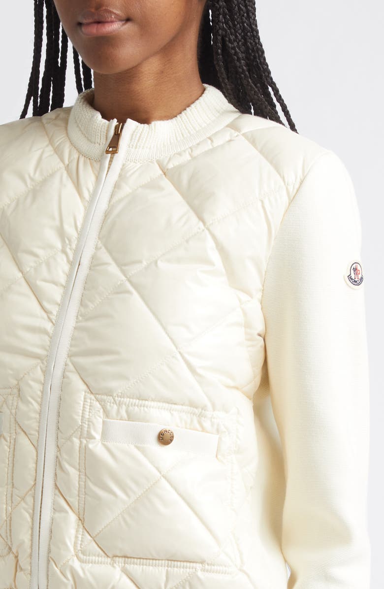 Moncler Cotton & Nylon Quilt Front Cardigan, Alternate, color, White