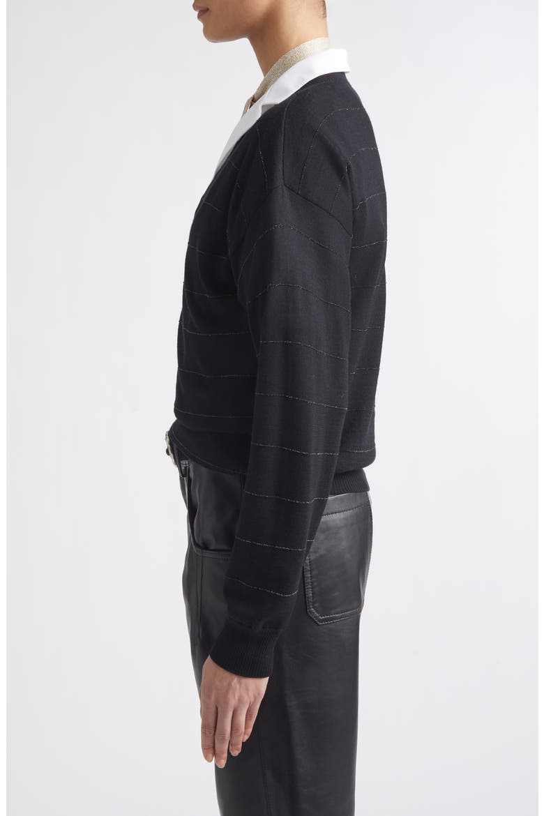 Metallic Stripe Wool V-Neck Sweater, Alternate, color, 22 BLACK