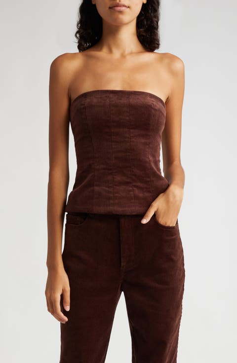 Woodgrain Strapless Corduroy Top