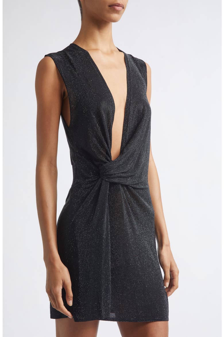 Knotted Deep V Minidress, Alternate, color, BLACK