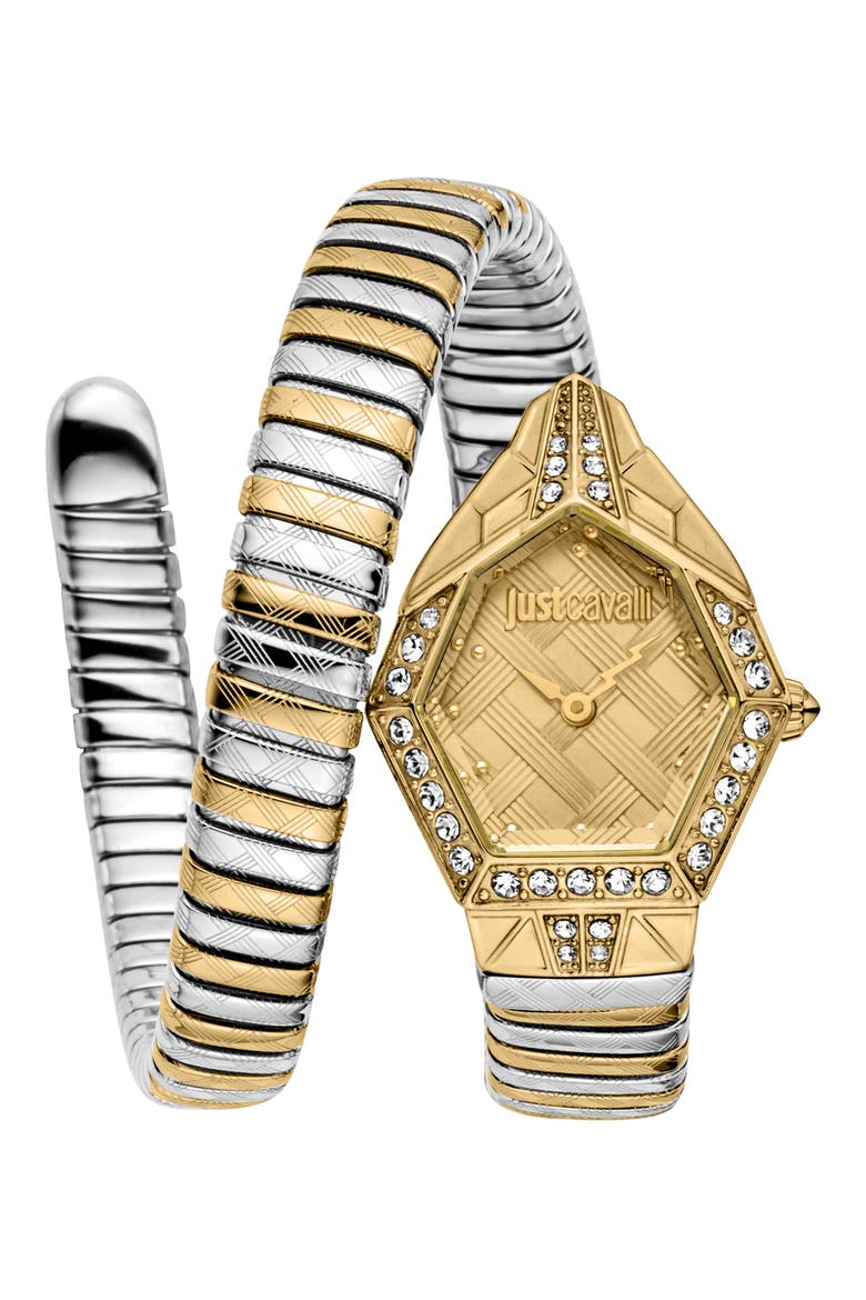 Snake Bracelet Watch, 23mm x 32mm, Main, color, TWO TONE SILVER / GOLD