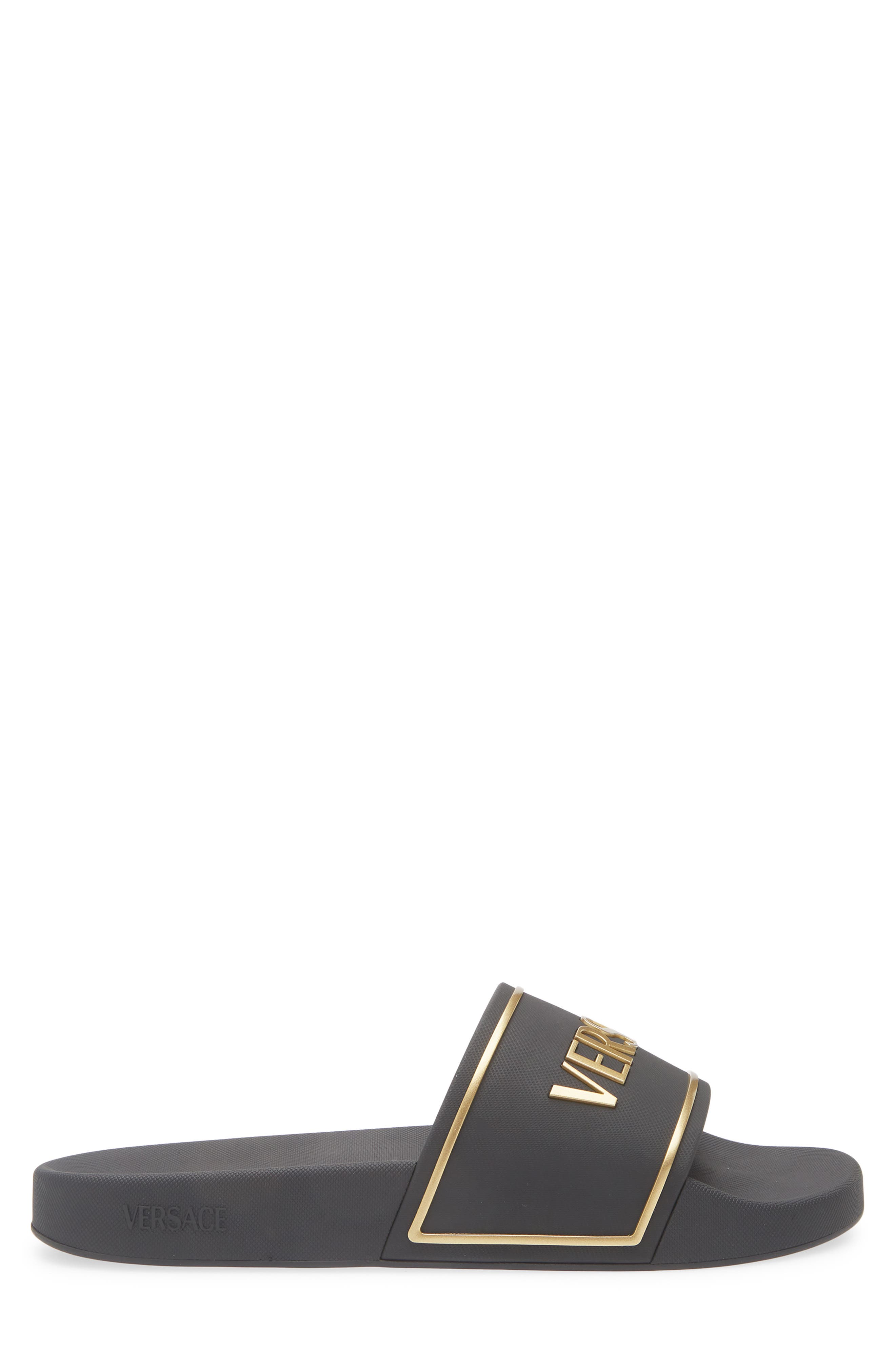 Versace Logo Pool Slide Sandal, Alternate, color, Black Gold