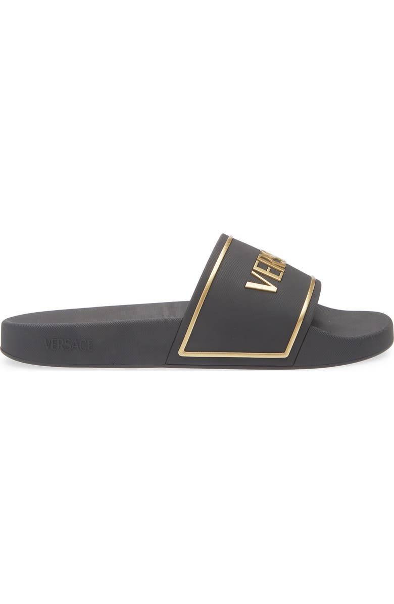 Versace Logo Pool Slide Sandal, Alternate, color, Black Gold
