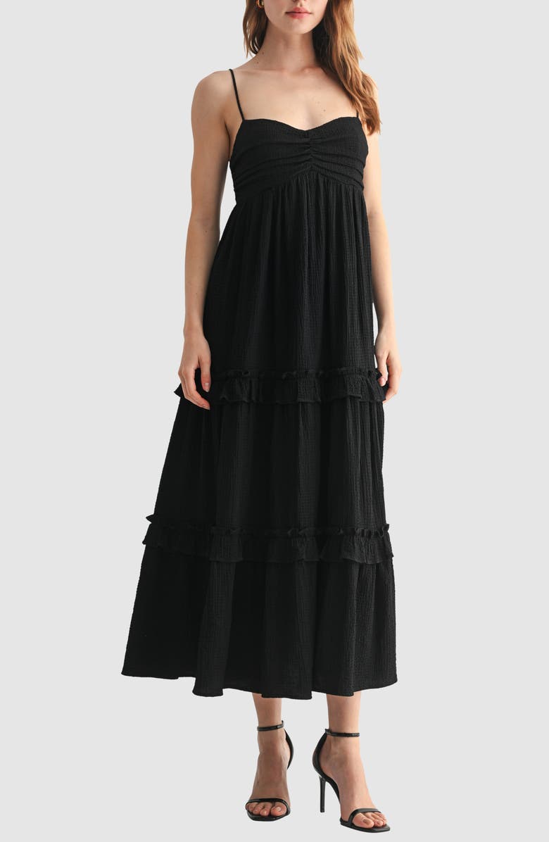 Lush Empire Waist Ruffled Maxi Slipdress, Main, color, Black