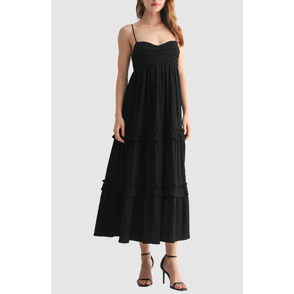 Lush Empire Waist Ruffled Maxi Slipdress In Black