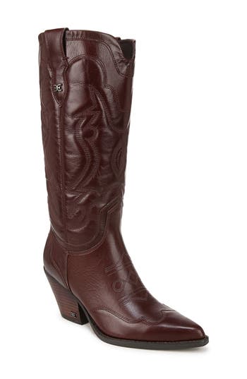 Sam Edelman James Wide Calf Western Boot Spiced Pecan Leather In Spiced Pecan