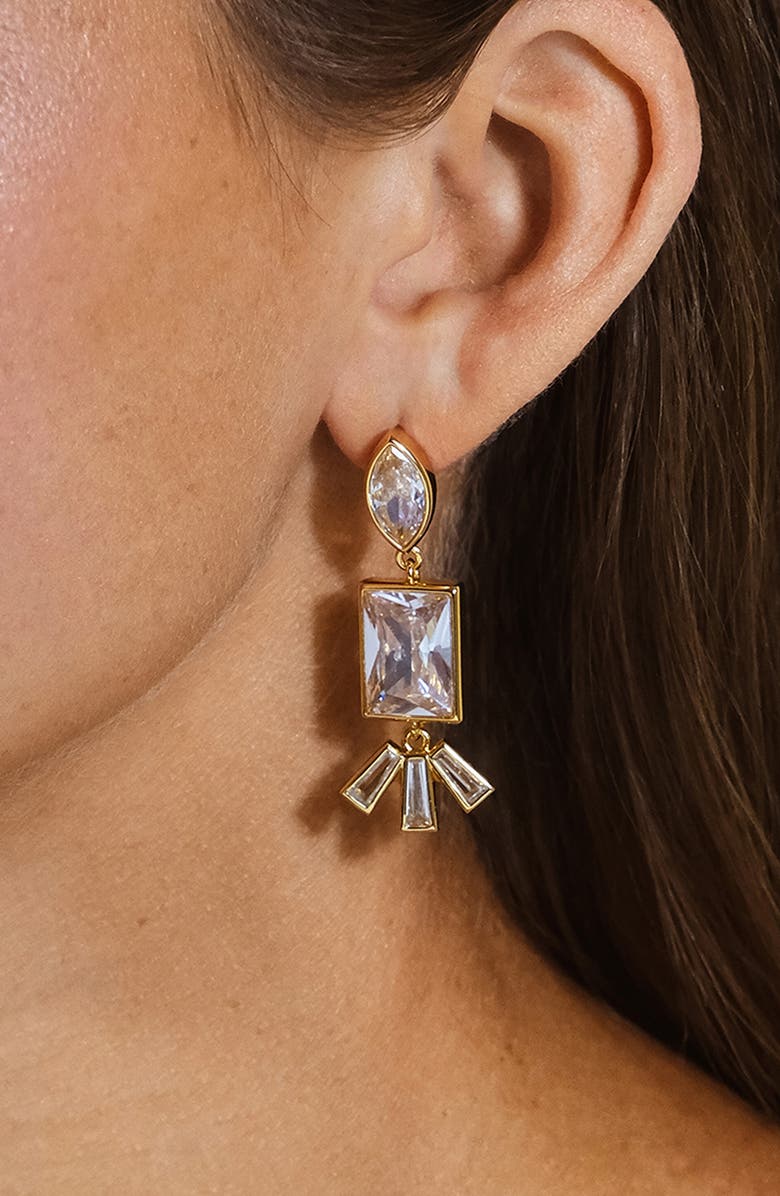 Sterling Forever Bella Cubic Zirconia Drop Earrings, Alternate, color, Gold