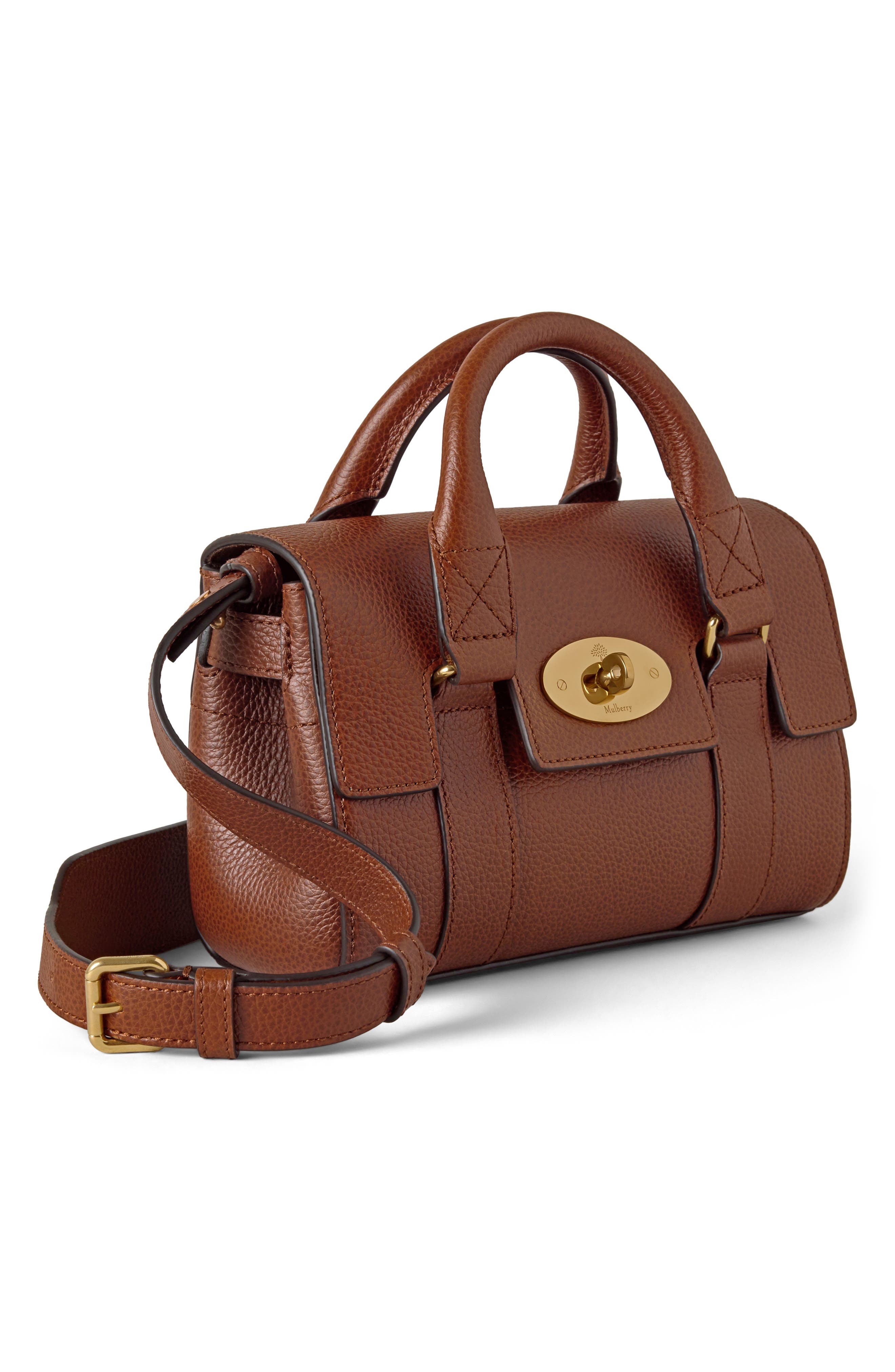Mini Bayswater Grained Leather Handbag, Alternate, color, OAK