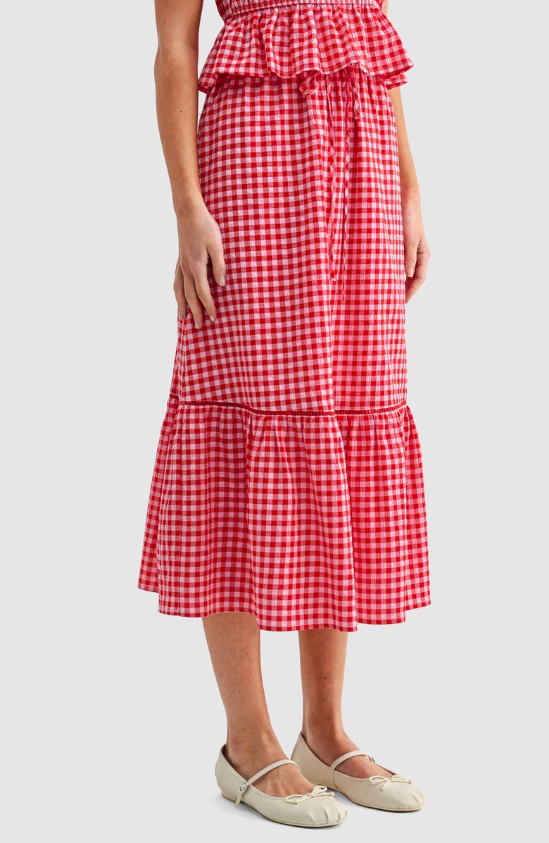 All in Favor Gingham Cotton Blend Midi Skirt, Alternate, color, Red Gingham