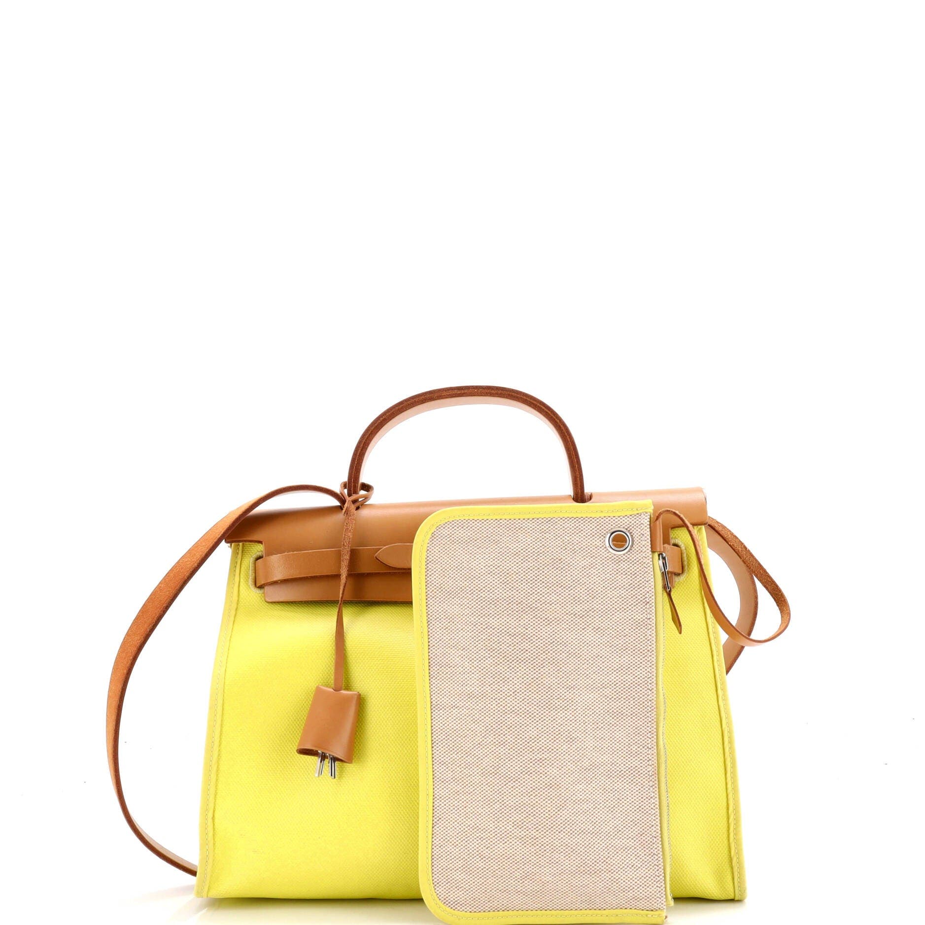 Pre-Owned Hermes Herbag Zip Berline Vache Canvas and Leather 31, Alternate, color, Jaune Citron