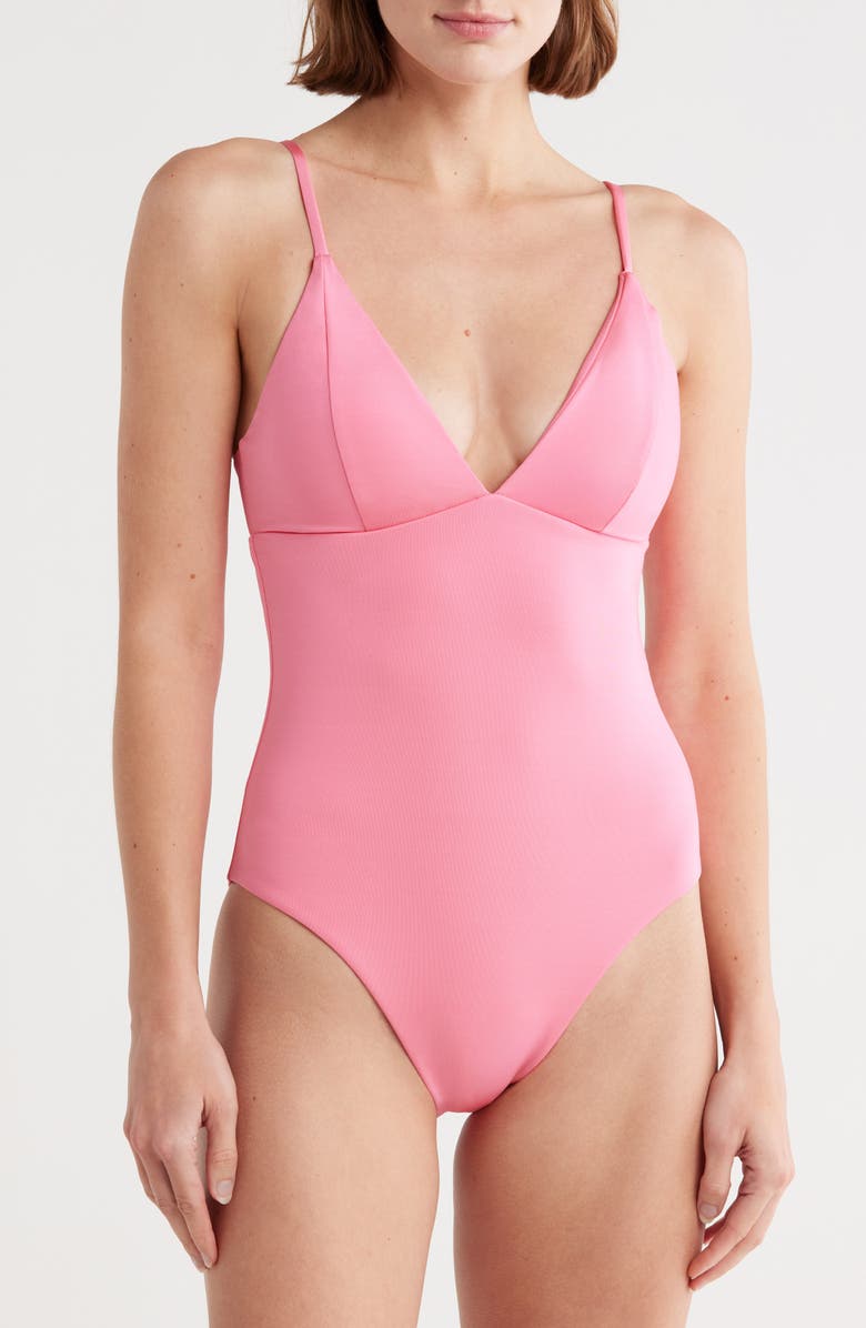 Becca V-Neck Underbust One Piece Swimsuit, Main, color, Garden Pink