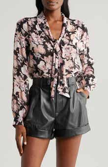 PAIGE Kirstie Floral Tie Neck Silk Shirt