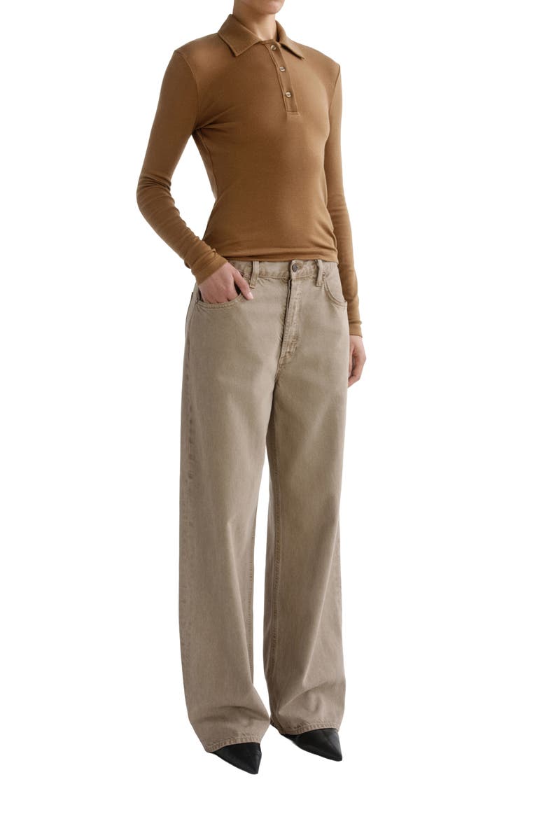 Amos Long Sleeve Polo Shirt, Alternate, color, HONEY COMB MD MAPLE BROWN