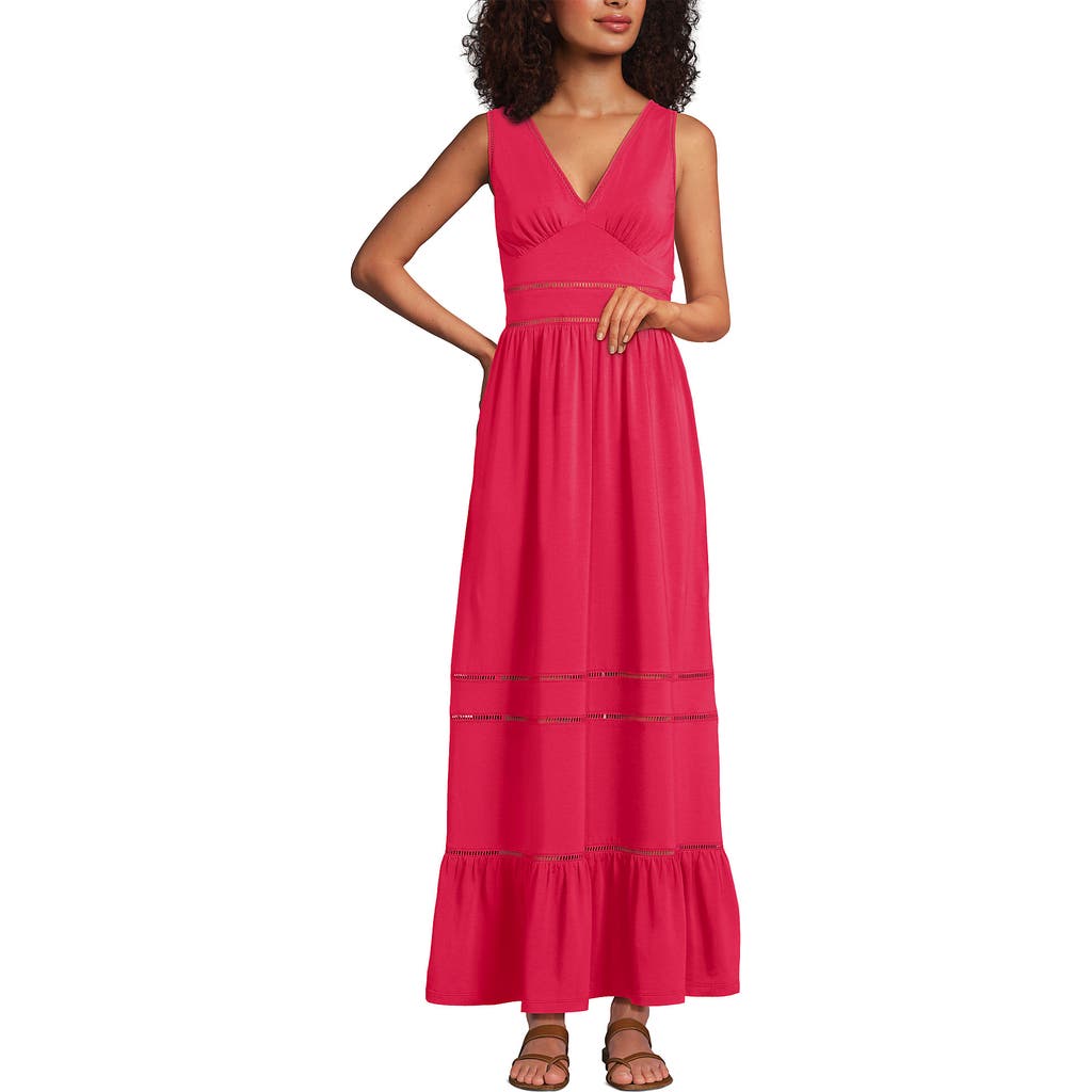 Lands' End Cotton Modal Embellished Trim Maxi Dress In Berry Rouge
