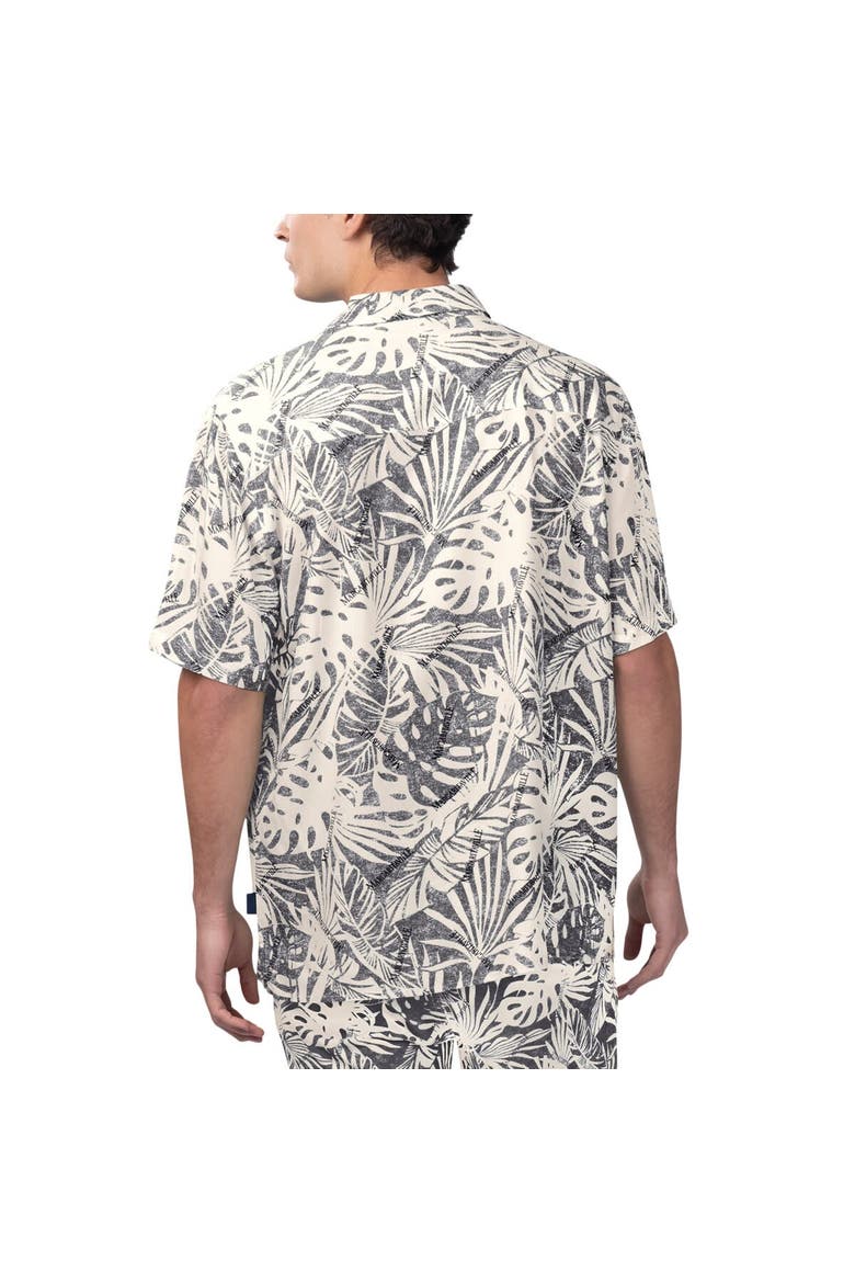 Men's Margaritaville Tan Carolina Panthers Sand Washed Monstera Print Party Button-Up Shirt, Alternate, color, Cream