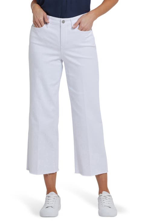 Coco High Waist Raw Edge Relaxed Crop Wide Leg Jeans (Optic White)