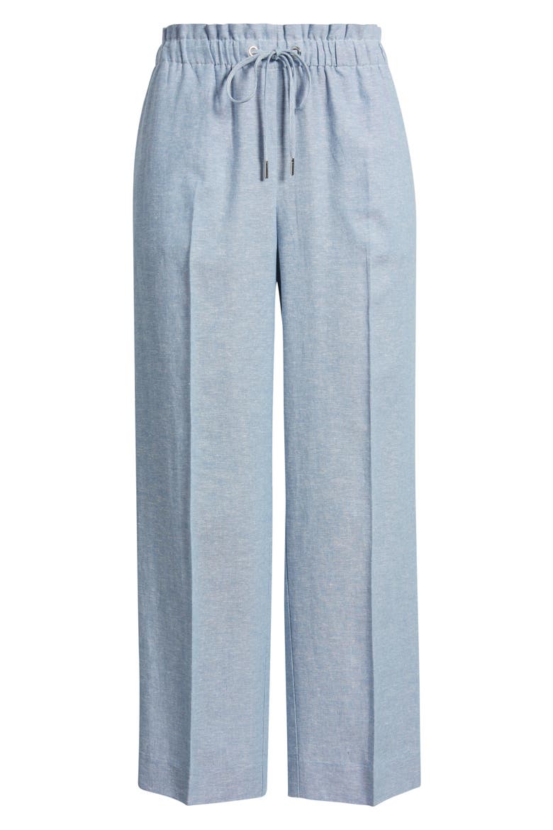 Ankle Straight Leg Linen Blend Drawstring Pants, Alternate, color, LAGOON/ CRISP WHITE