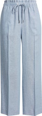 Anne Klein Ankle Straight Leg Linen Blend Drawstring Pants
