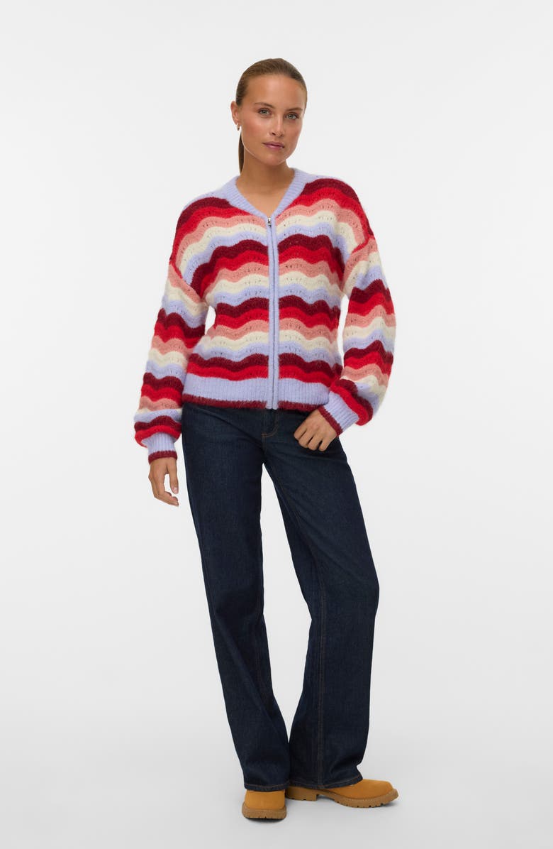 VERO MODA Doja Stripe Zip Front Cardigan, Alternate, color, Baby Lavender Stripe