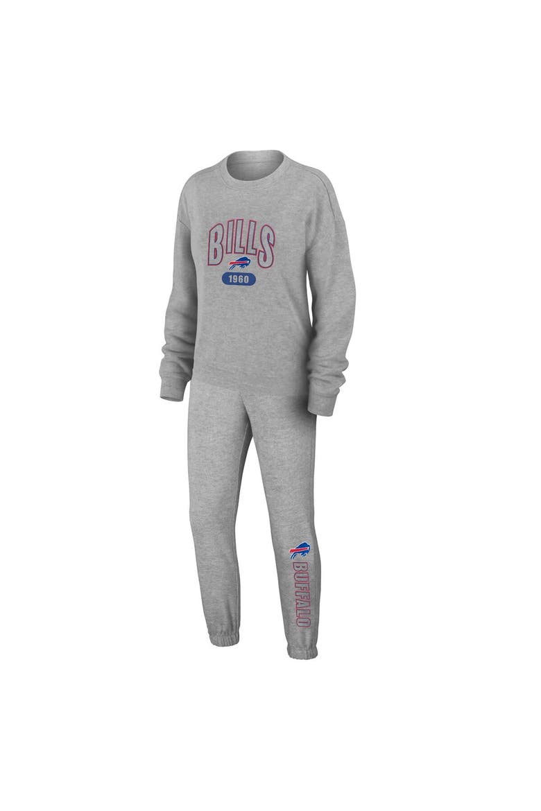 Women's WEAR by Erin Andrews  Heather Gray Buffalo Bills Plus Size Knitted Tri-Blend Long Sleeve T-Shirt & Pants Lounge Set, Alternate, color, Heather Gray