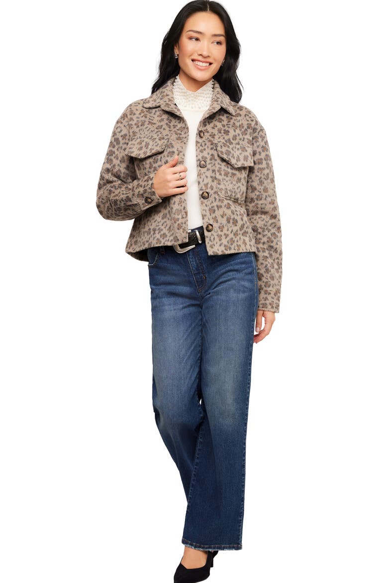 Leopard Print Brushed Faux Fur Shirt Jacket, Alternate, color, LEOPARD