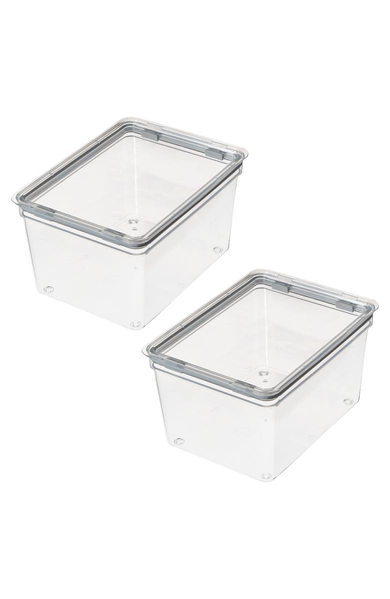 iDesign Large Food Storage Bin with Airtight Lid - Set of 2 - Clear, Main, color, White/Chrome