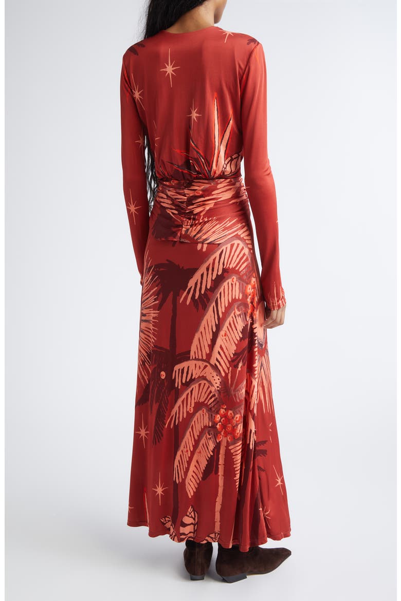 Coral Marino Tropical Print Long Sleeve Jersey Maxi Dress, Alternate, color, RED / WINE