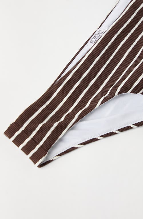 Brunello Cucinelli Striped Jacquard Bikini Briefs In Brown