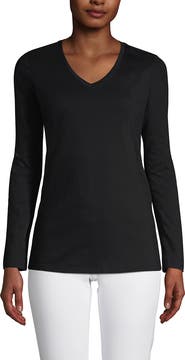 Lands' End Relaxed Supima Cotton Long Sleeve V-Neck T-Shirt