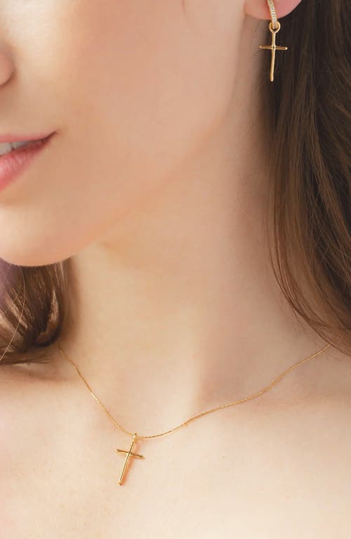 Bearfruit Jewelry Sterling Silver 18k Gold Plated Ariel Cross Necklace & Mismatching Cross Earrings In Gold