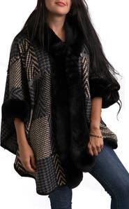 SAACHI Mixed Print Faux Fur Trim Cardigan