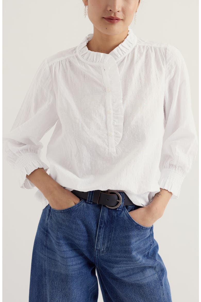 Feather Star Check Ruffle Top, Main, color, SALT