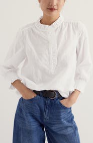 Seasalt Cornwall Feather Star Check Ruffle Top