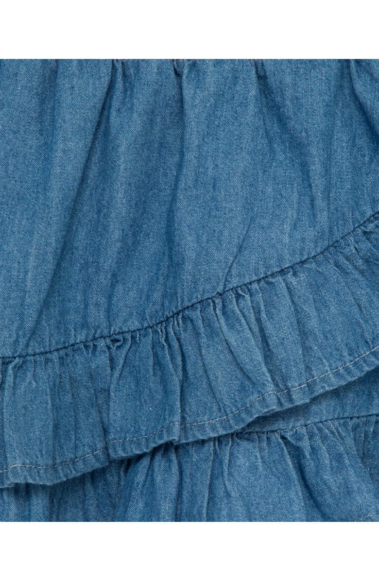 Little Me Embroidered Flutter Sleeve Top & Ruffle Chambray Skort Set, Alternate, color, Blue