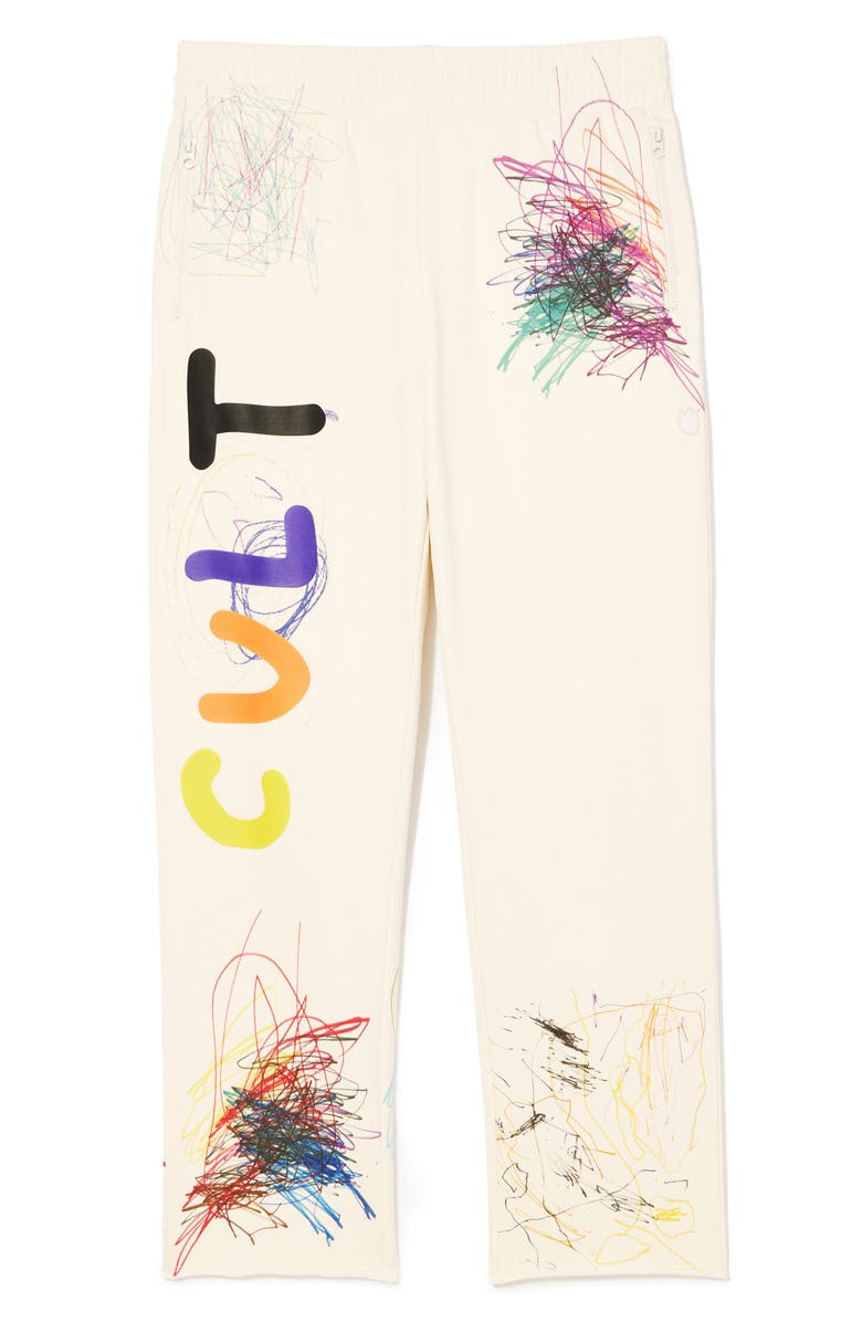 Cult of Individuality Scribble Raw Hem Sweatpants, Alternate, color, Winter White