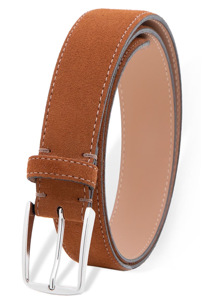 Italian Suede Leather Belt, Main, color, COGNAC