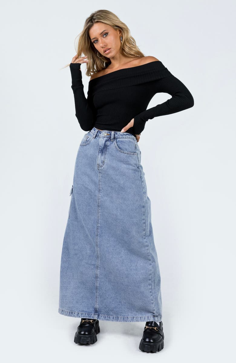 Princess Polly Morley Off the Shoulder Rib Sweater, Alternate, color, B Lack