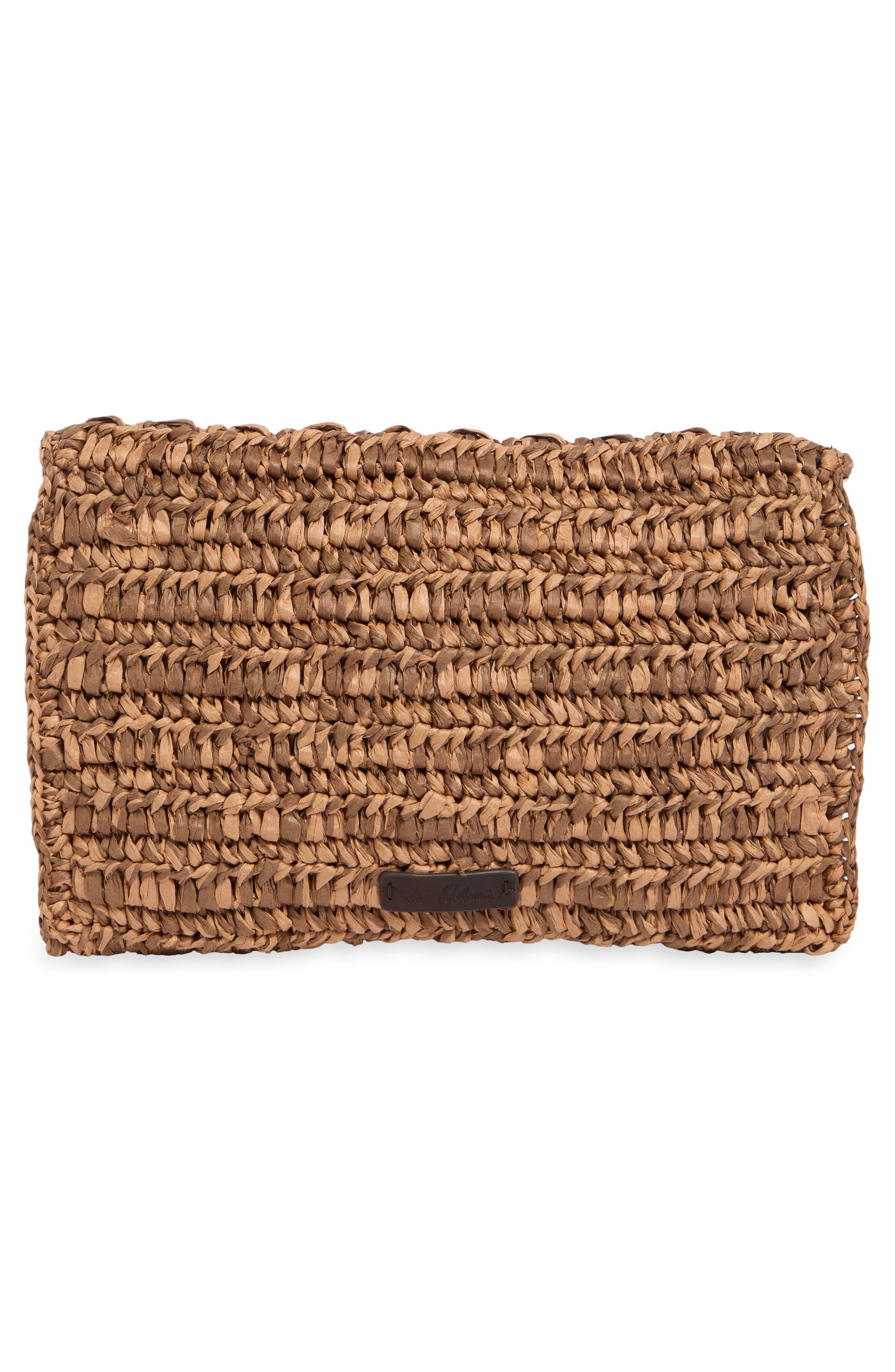 Remi Braided Raffia Clutch, Alternate, color, DARK BROWN