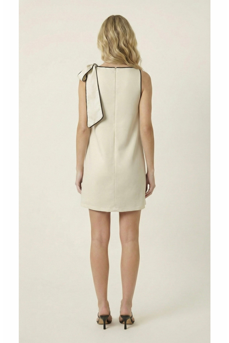 Contrast Trim Bow Mini Dress, Alternate, color, Ivory