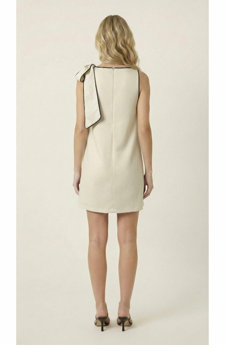 Modenaire Contrast Trim Bow Mini Dress, Alternate, color, Ivory