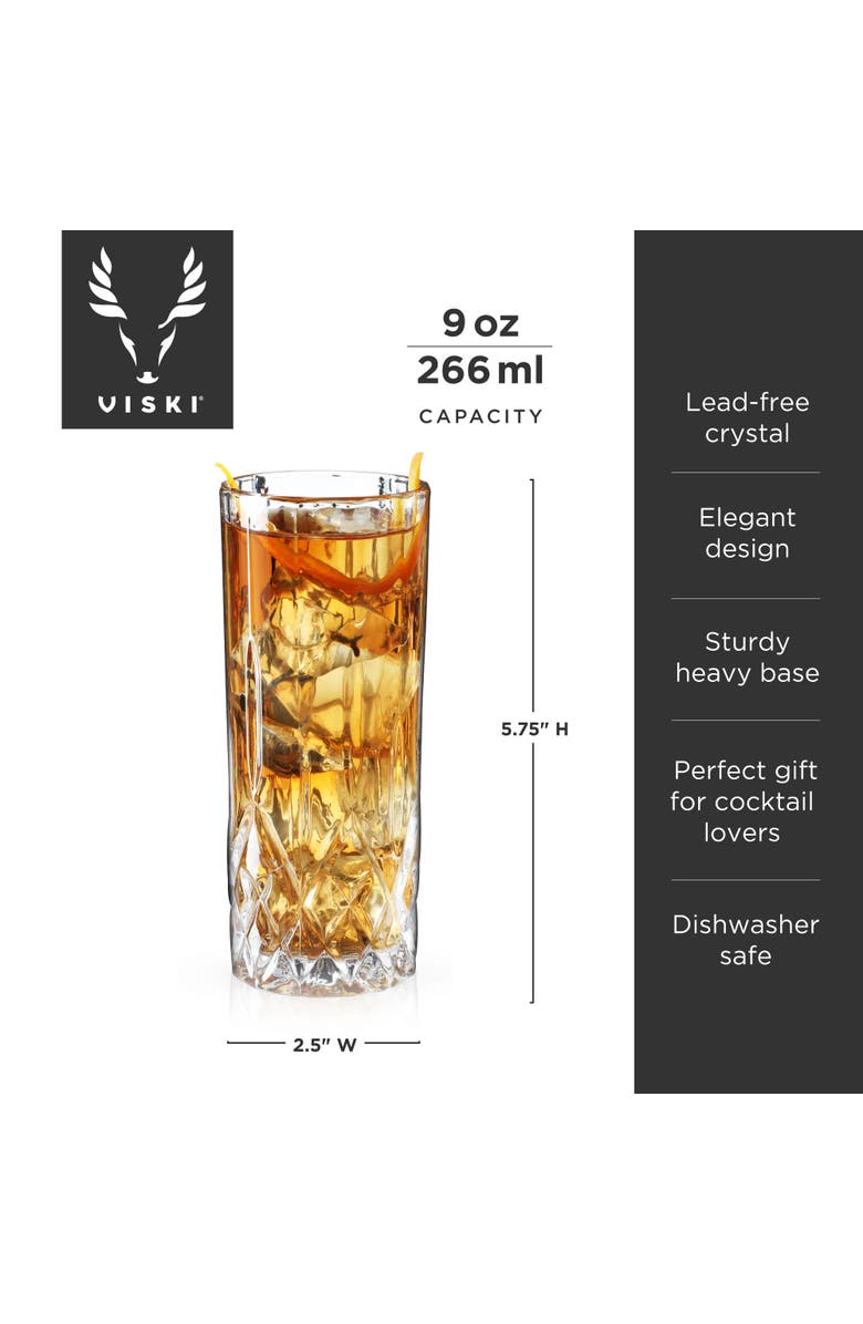 Viski Admiral Crystal Highball Glasses Set of 4, Alternate, color, Clear