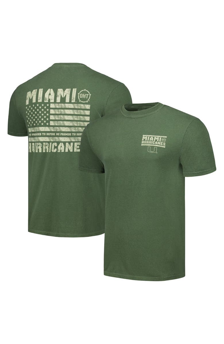 IMAGE ONE Men's Olive Miami Hurricanes OHT Military Appreciation Comfort Colors T-Shirt, Main, color, 
