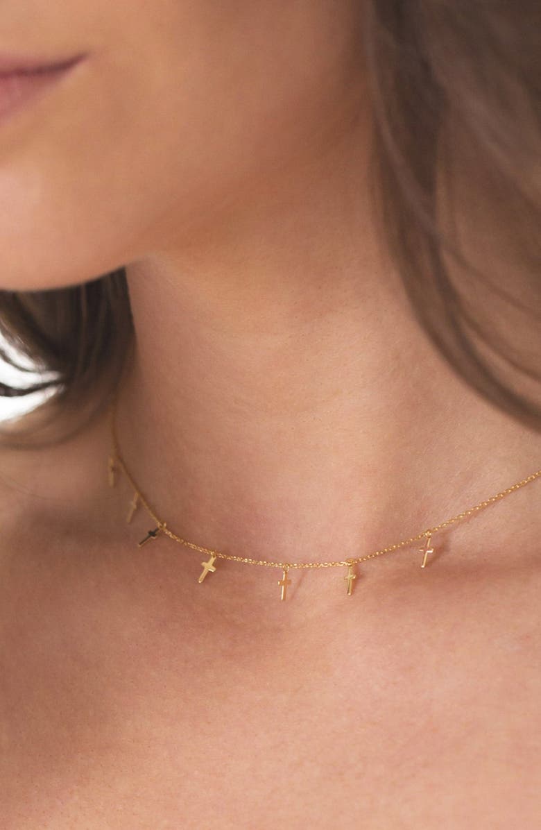 Bearfruit Jewelry Sterling Silver 18k Gold Plated Brianna Cross Necklace Holiday Gift Idea, Alternate, color, Gold