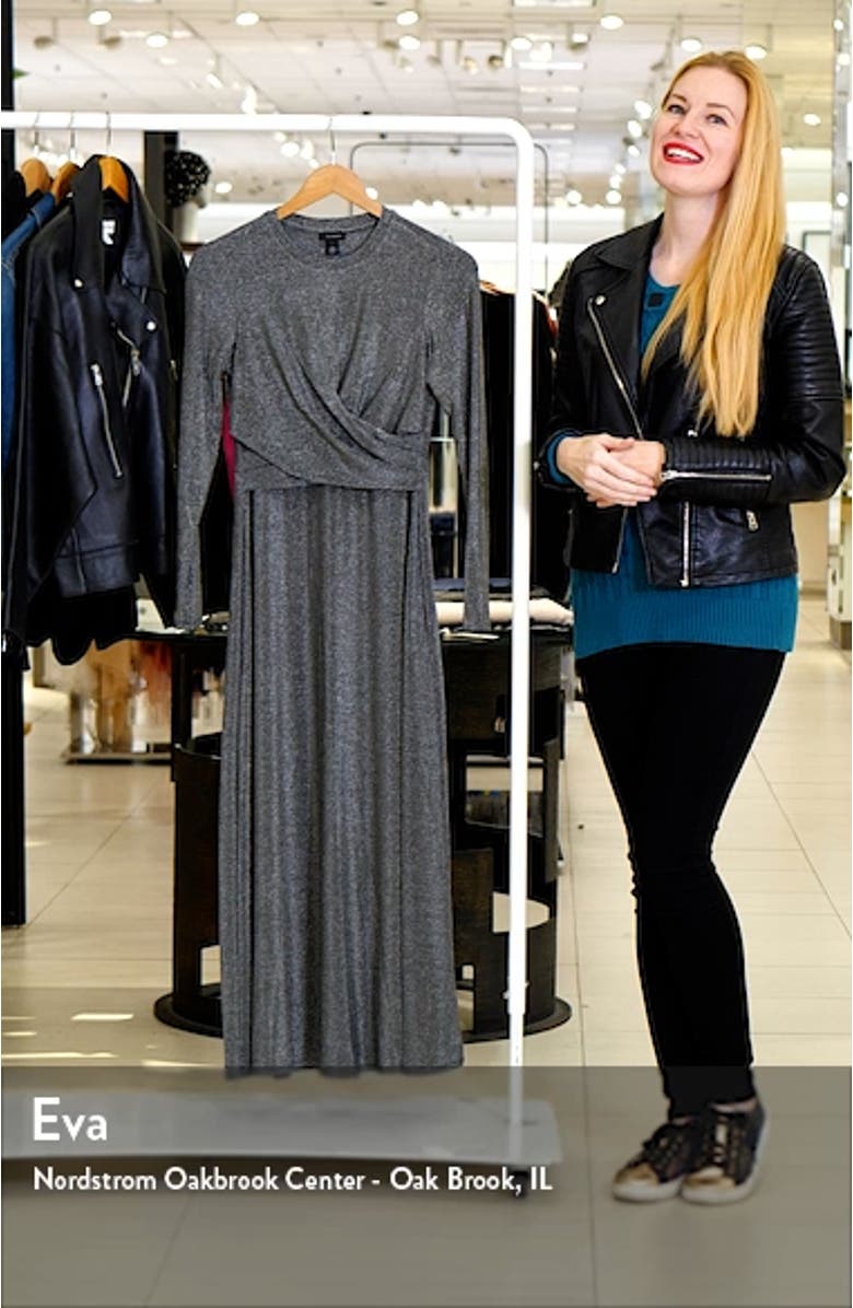 Draped Metallic Long Sleeve Maxi Dress, sales video thumbnail