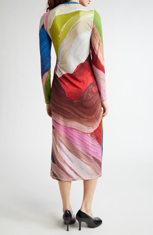 Stine Goya Print Long Sleeve Body-con Stretch Jersey Midi Dress In Multi